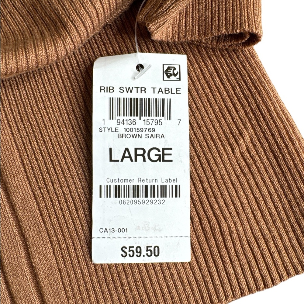 INC INTERNATIONAL CONCEPTS Ribbed Mock Neck Sweater in Brown Saira, Size L. - Picture 7 of 13